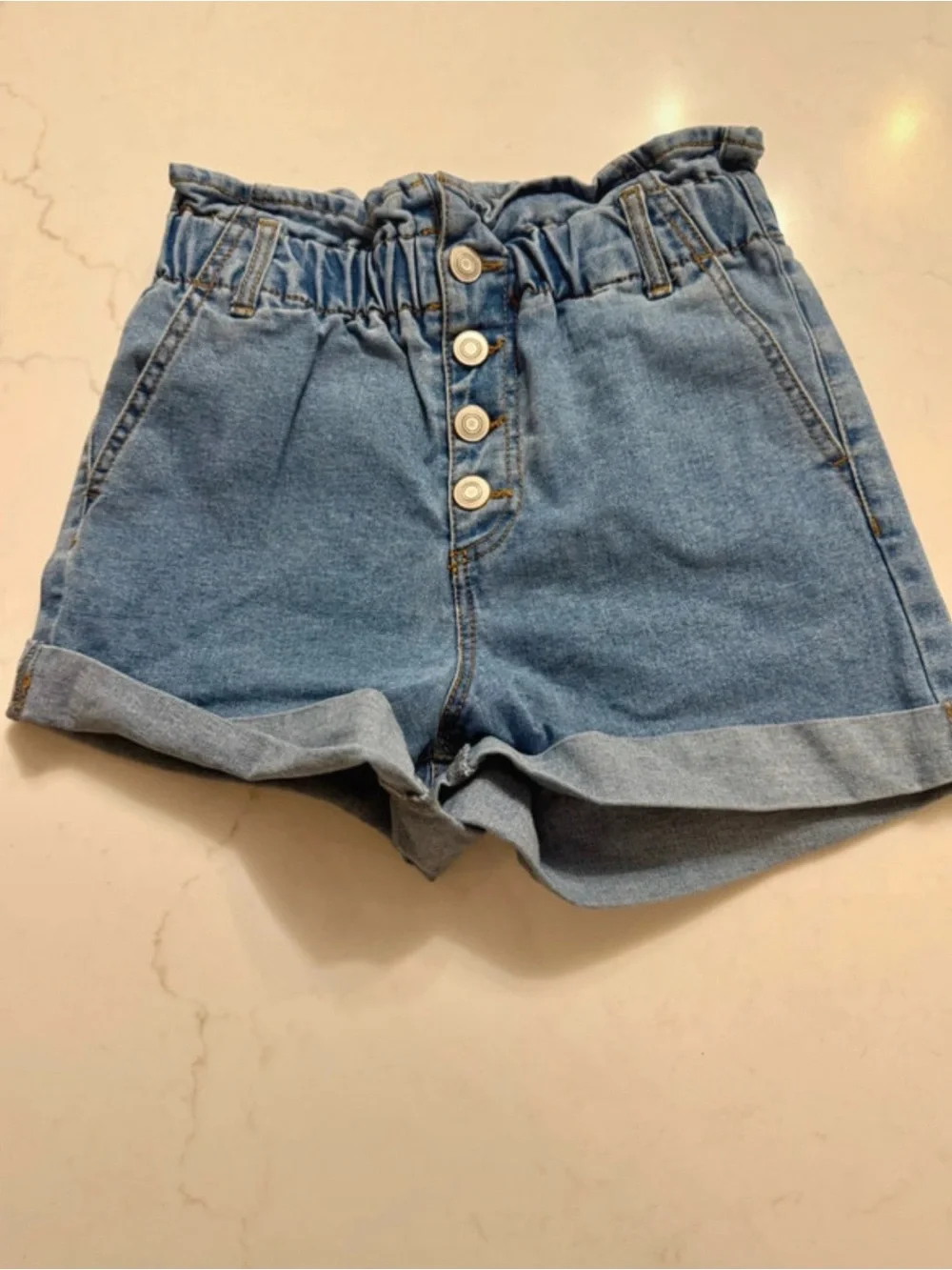 Chocolate USA Paperbag Waist Denim Shorts Size Small Light Wash
